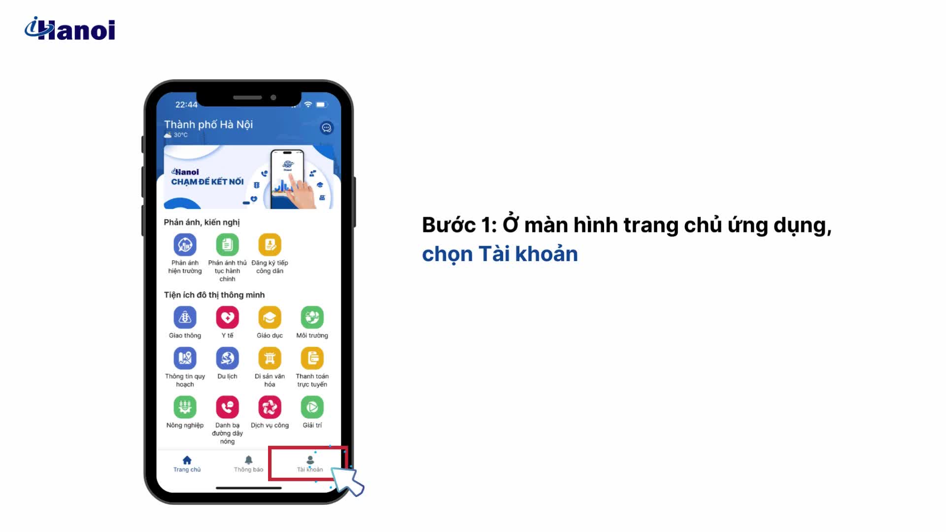 Hướng dẫn tạo tài khoản trên Ứng dụng iHanoi