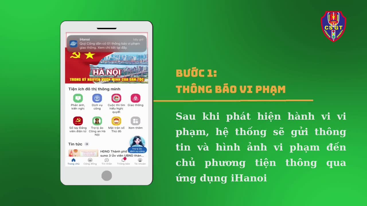 Hướng dẫn theo dõi và thực hiện xử phạt vi phạm giao thông qua ứng dụng Công dân Thủ đô số - iHanoi