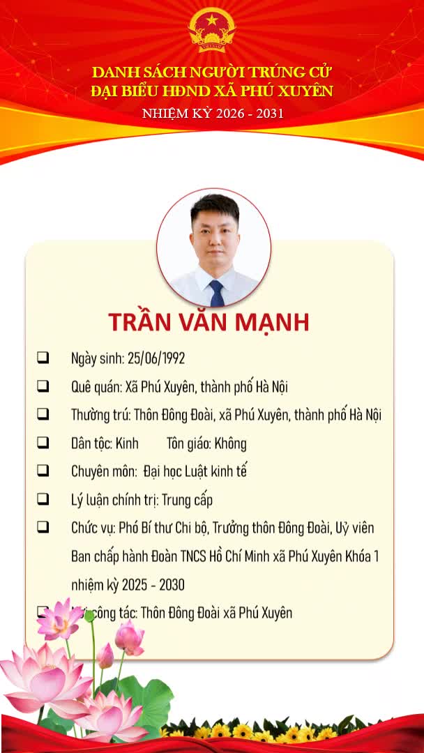 Danh sách người trúng cử đại biểu HĐND xã Phú Xuyên nhiệm kỳ 2026-2031