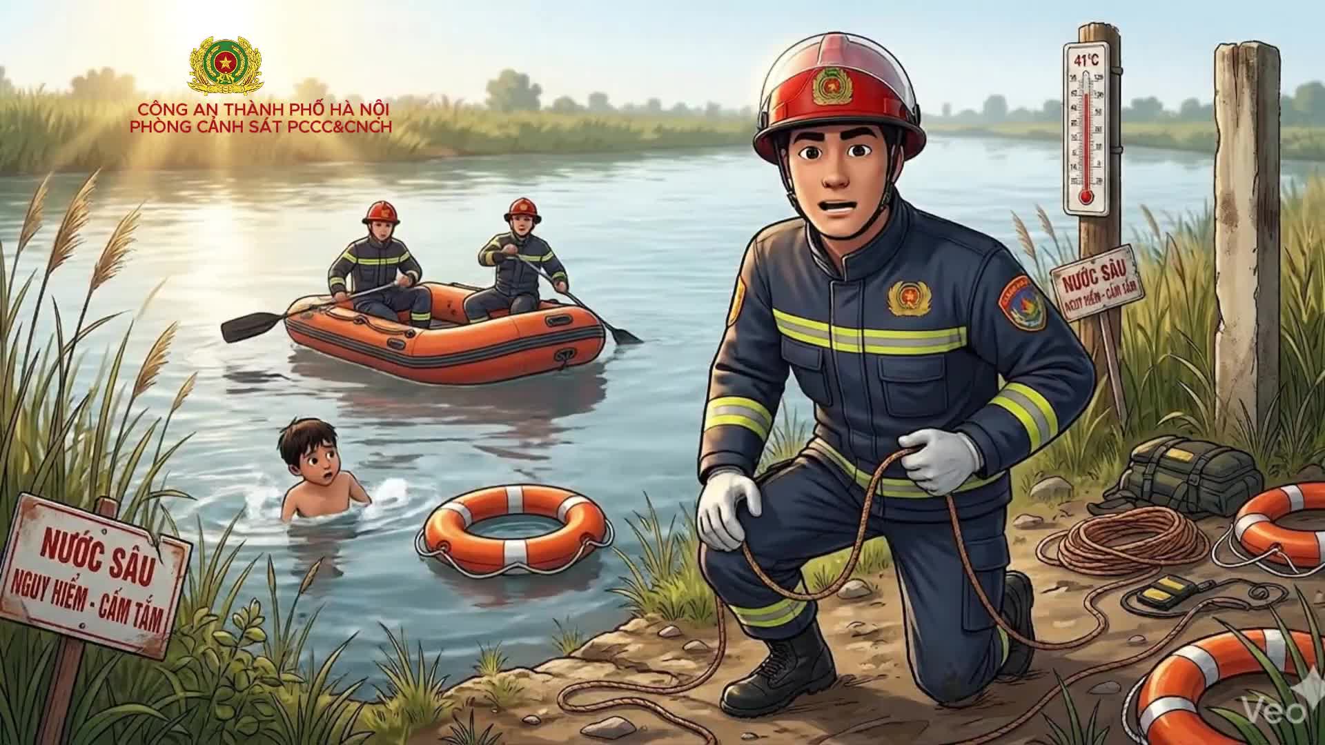 Phòng Cảnh sát PCCC và CNCH Hà Nội: Tuyên truyền cảnh báo tai nạn đuối nước trong mùa nắng nóng