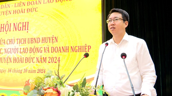 Hội nghị đối thoại thoại giữa Chủ tịch UBND huyện Hoài Đức với công nhân, viên chức, người lao động và doanh nghiệp trên địa bàn năm 2024- Ảnh 8.