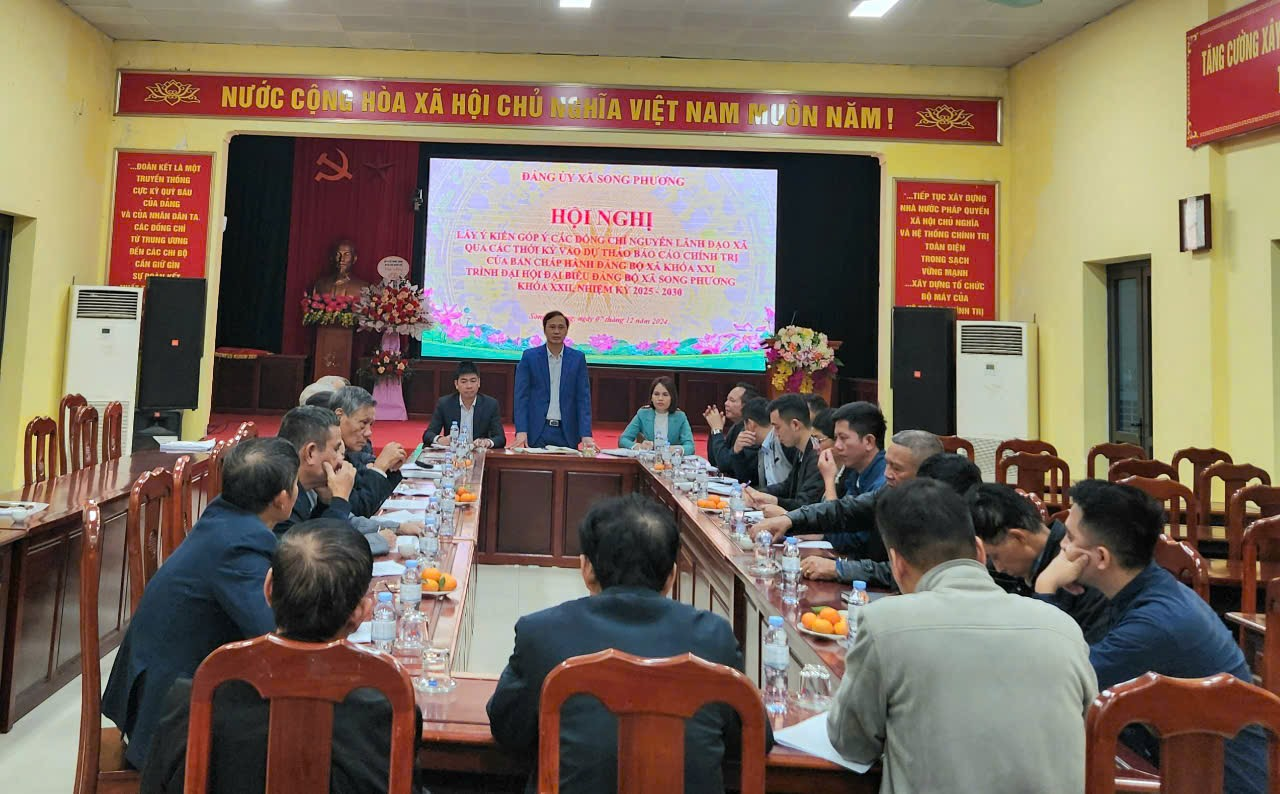 Đảng ủy xã Song Phương Lấy ý kiến góp ý các đồng chí Nguyên lãnh đạo xã qua các thời kỳ vào dự thảo Báo cáo chính trị trình đại hội đại biểu Đảng bộ xã Song Phương khóa XXII, nhiệm kỳ 2025 – 2030.- Ảnh 1.