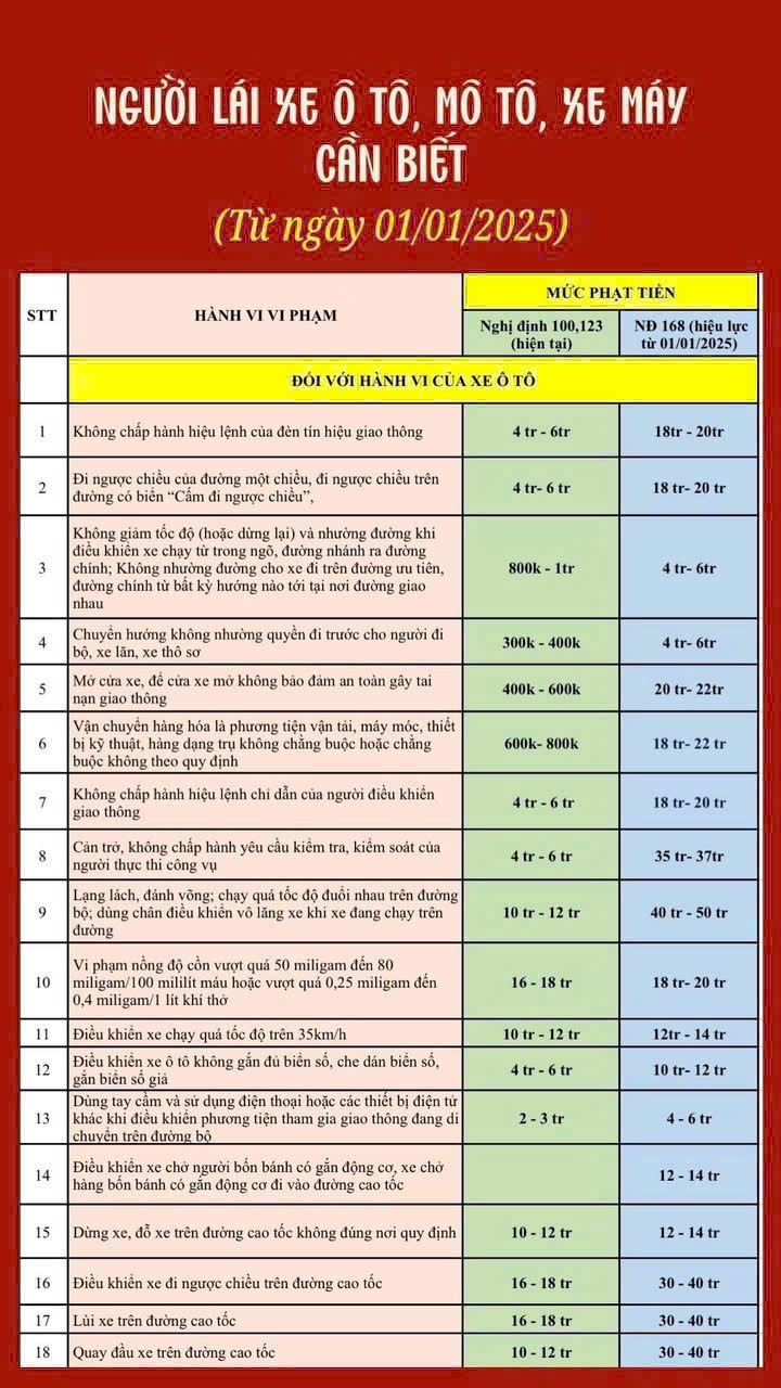Những lỗi vi phạm giao thông thường gặp và mức phạt từ ngày 01.01.2025.- Ảnh 1.