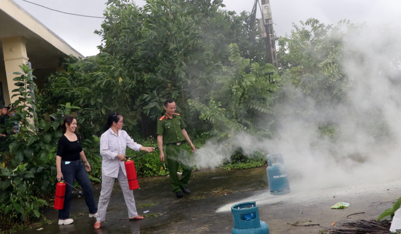 A group of people standing near a fire extinguisher  AI-generated content may be incorrect.