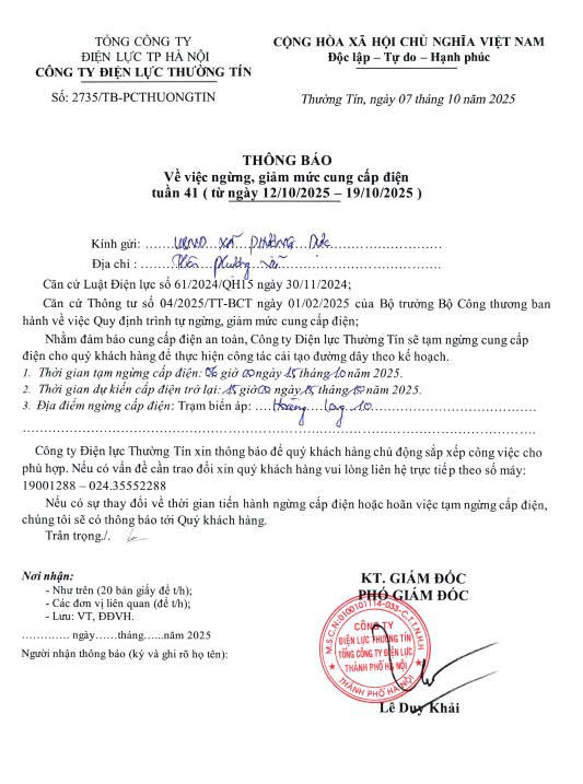 Thông báo tạm ngừng cung cấp điện- Ảnh 1.