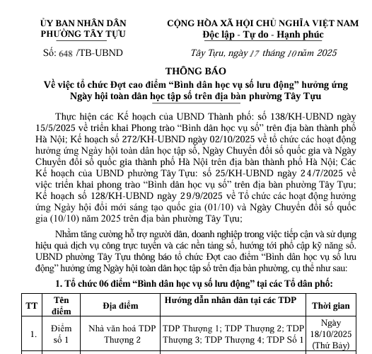 Phường Tây Tựu tổ chức Đợt cao điểm “Bình dân học vụ số lưu động” hưởng ứng Ngày hội toàn dân học tập số- Ảnh 1.
