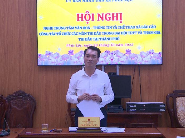 UBND xã tổ chức Hội nghị nghe Trung tâm Văn hóa - Thông tin và Thể thao xã báo cáo công tác tổ chức các môn thi đấu trong Đại hội TDTT và tham gia thi đấu tại Thành phố- Ảnh 1.