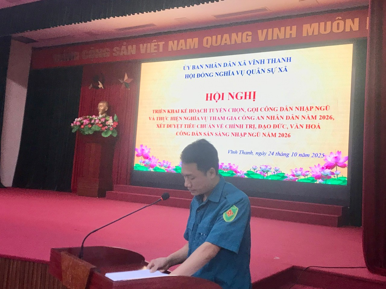 Hội đồng nghĩa vụ quân sự xã Vĩnh Thanh tổ chức hội nghị triển khai kế hoạch tuyển chọn, gọi công dân nhập ngũ và thực hiện nghĩa vụ công an nhân dân năm 2026.- Ảnh 3.