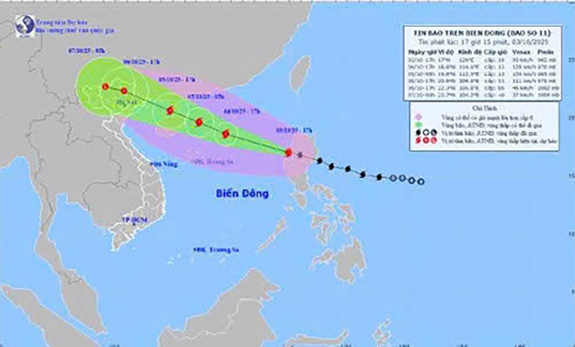 TIN BÃO TRÊN BIỂN ĐÔNG (Cơn bão số 11) (Tin phát lúc 17h00’ ngày 03/10/2025)- Ảnh 1.