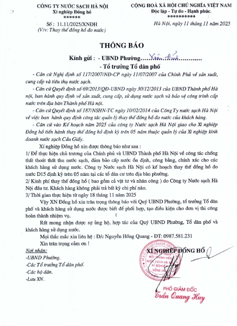 Thông báo thay thế đồng hồ nước định kỳ- Ảnh 1.