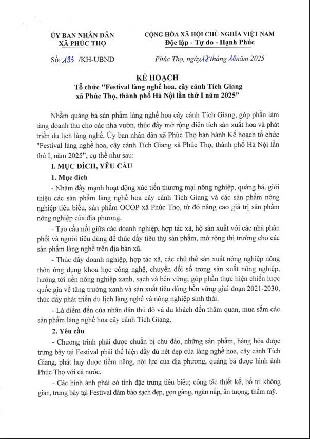 Tổ chức "Festival làng nghề hoa cây cảnh Tích Giang xã Phúc Thọ, Thành phố Hà Nội lần thứ I năm 2025- Ảnh 1.
