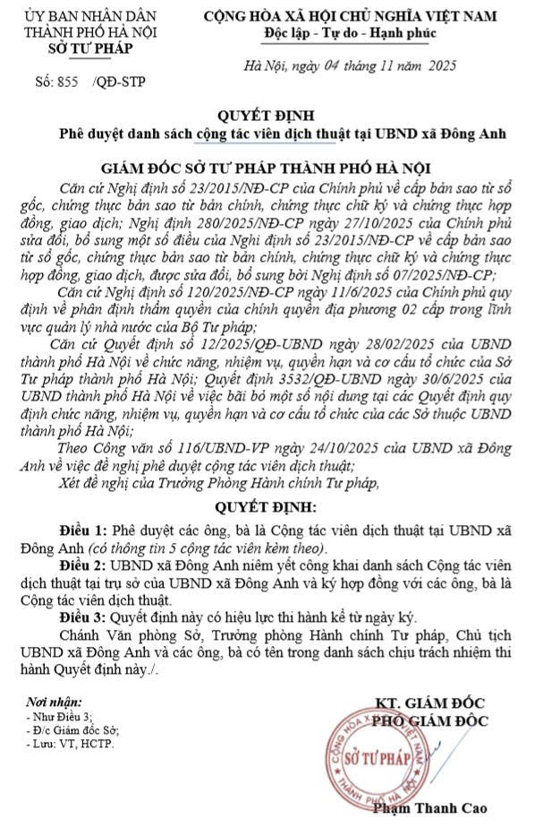 Phê duyệt danh sách Cộng tác viên dịch thuật tại UBND xã Đông Anh- Ảnh 1.