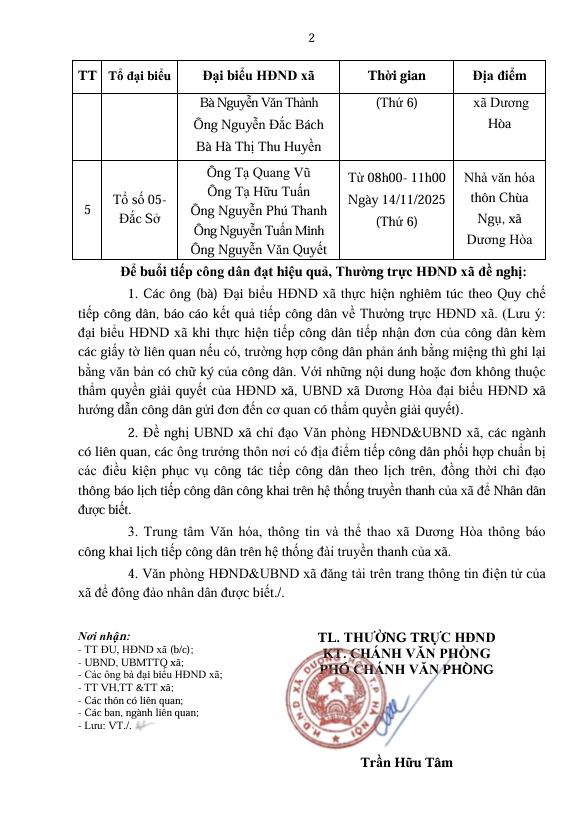 Lịch tiếp công dân tháng 11/2025 của Đại biểu HĐND xã Dương Hòa Khóa I, nhiệm kỳ 2021 - 2026- Ảnh 2.