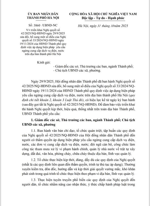 Thông báo Triển khai Nghị quyết số 42/2025/NQ-HĐND ngày 29/9/2025 của HĐND thành phố Hà Nội- Ảnh 1.