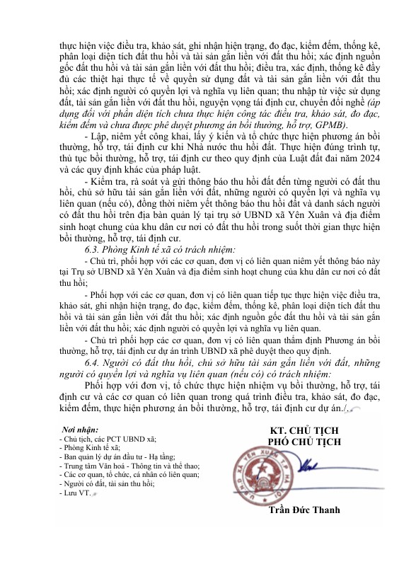 THÔNG BÁO THU HỒI ĐẤT ĐỂ THỰC HIỆN ĐẦU TƯ XÂY DỰNG ĐƯỜNG CAO TỐC ĐẠI LỘ THĂNG LONG ĐOẠN NỐI TỪ QL 21 ĐẾN CAO TỐC HÀ NỘI - HOÀ BÌNH TRÊN ĐỊA BÀN XÃ YÊN XUÂN- Ảnh 4.