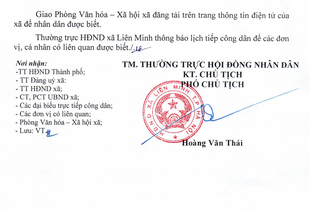 Thông báo Lịch tiếp công dân của Chủ tịch HĐND xã Liên Minh- Ảnh 2.