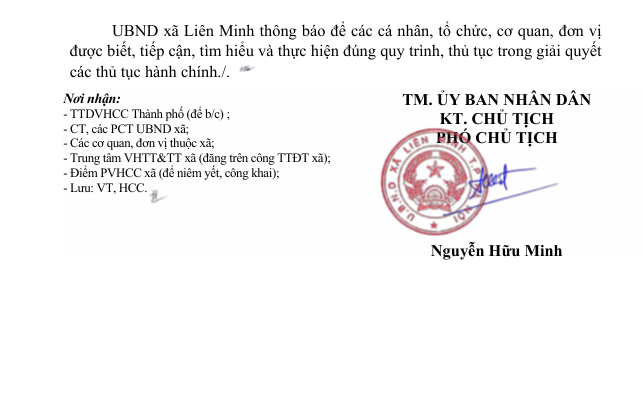 Thông báo: Danh mục các thủ tục hành chính thuộc phạm vi giải quyết của Ủy ban nhân dân xã, các phòng, ban, cơ quan chuyên môn xã Liên Minh- Ảnh 2.