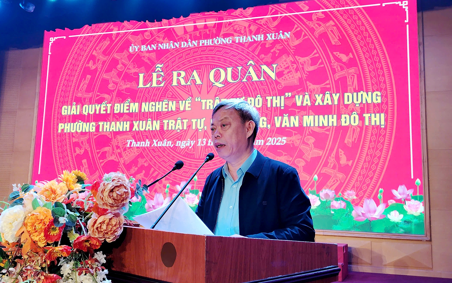 Đồng chí Đỗ Quang Dương - Phó Bí thư Đảng ủy, Chủ tịch UBND phường phát biểu tại buổi Lễ