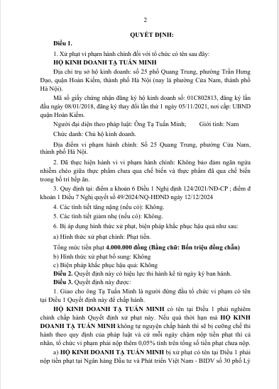 Quyết định xử phạt vi phạm hành chính về an toàn thực phẩm - nhà hàng Thiện Nga- Ảnh 2.