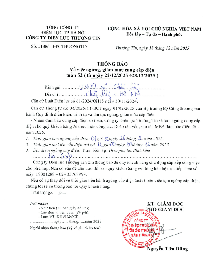 Thông báo về việc ngừng, giảm mức cung cấp điện tuần 52 (từ ngày 22/12/2025 - 28/12/2025)- Ảnh 3.