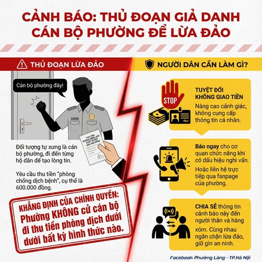 CẢNH BÁO THỦ ĐOẠN GIẢ DANH CÁN BỘ PHƯỜNG ĐỂ LỪA ĐẢO THU TIỀN PHÒNG CHỐNG DỊCH BỆNH- Ảnh 1.