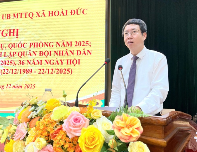 Đảng ủy-HĐND-UBND-UB MTTQ xã Hoài Đức tổng kết công tác quốc phòng, quân sự địa phương năm 2025- Ảnh 5.