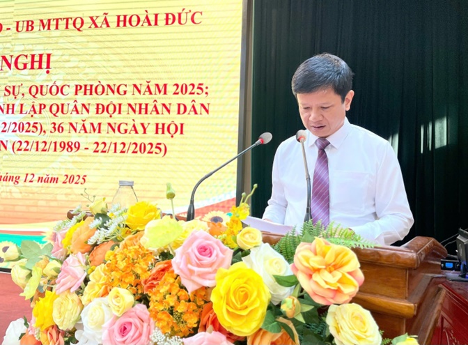 Đảng ủy-HĐND-UBND-UB MTTQ xã Hoài Đức tổng kết công tác quốc phòng, quân sự địa phương năm 2025- Ảnh 9.