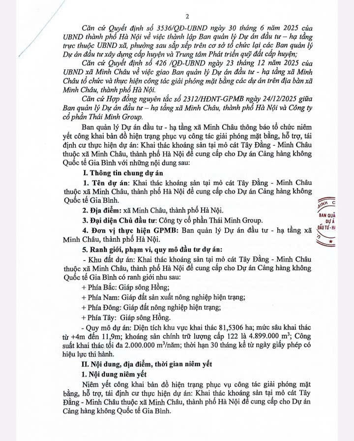 Thông báo của UBND xã Minh Châu về việc niêm yết công khai bản đồ hiện trạng phục vụ công tác giải phóng mặt bằng, hỗ trợ tái định cư thực hiện Dự án khai thác khoáng sản tại mỏ cát Tây Đằng - Minh Châu.- Ảnh 6.