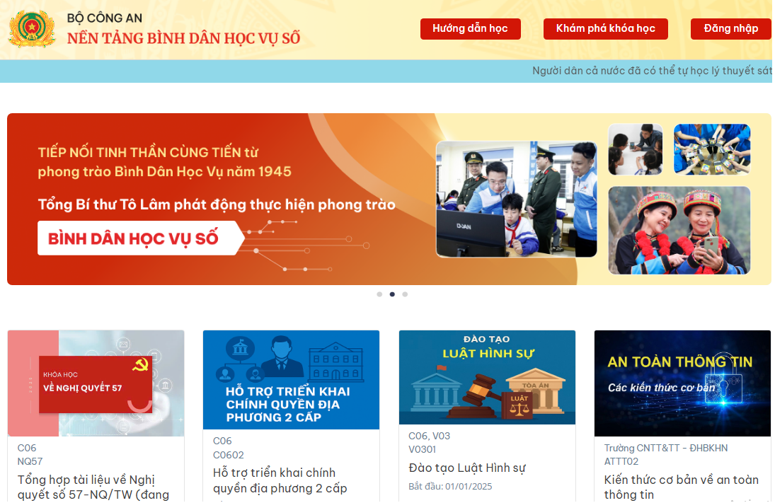 Hướng dẫn đăng nhập Nền tảng Bình dân học vụ số của Bộ Công an bằng VNeID để tham gia các khóa học về pháp luật, AI và chuyển đổi số- Ảnh 1.