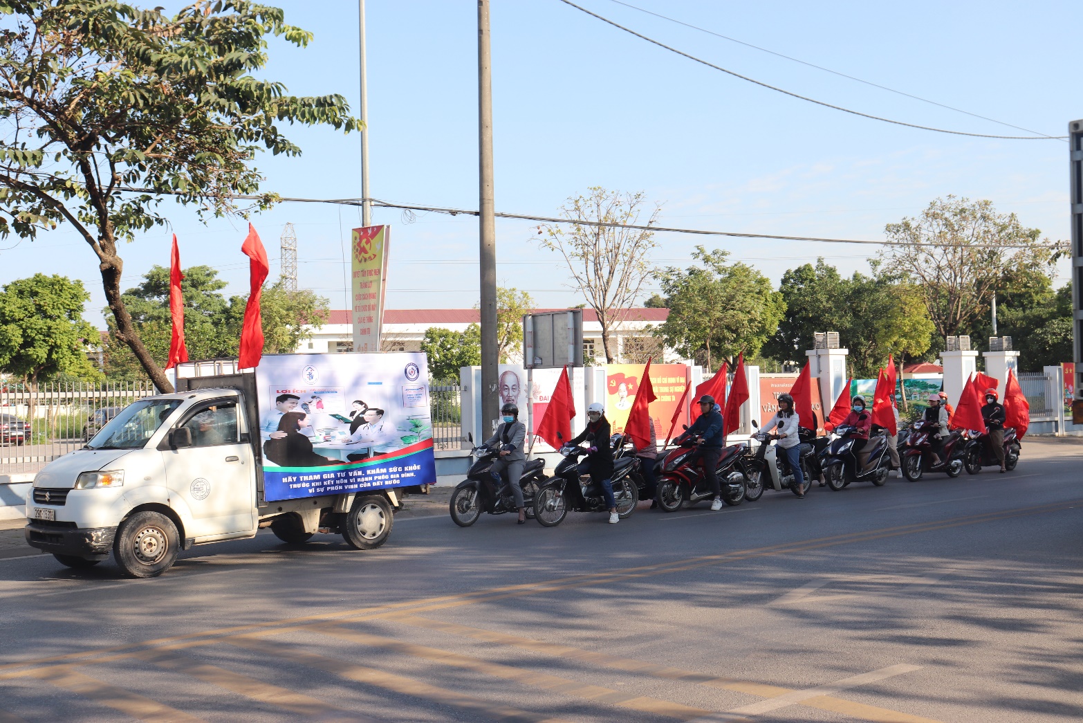 A group of people on motorcycles with flags  AI-generated content may be incorrect.