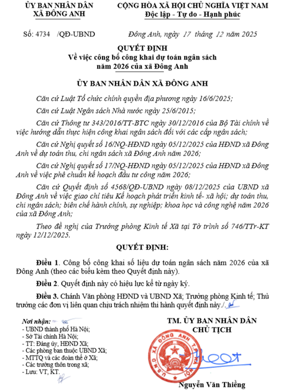 Công khai dự toán ngân sách xã Đông Anh năm 2026- Ảnh 1.