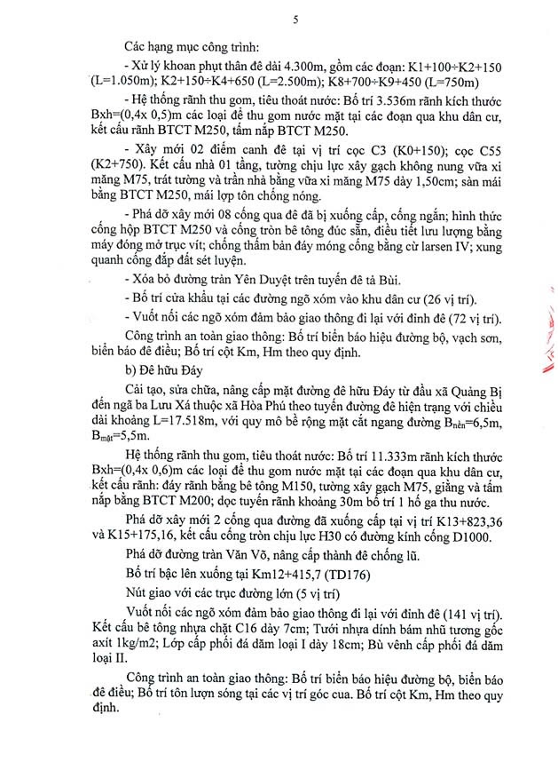 Quyết định Phê duyệt thiết kế xây dựng triển khai sau thiết kế cơ sở Dự án Cải tạo nâng cấp đê Tả Bùi, hữu Đáy huyện Chương Mỹ.- Ảnh 5.