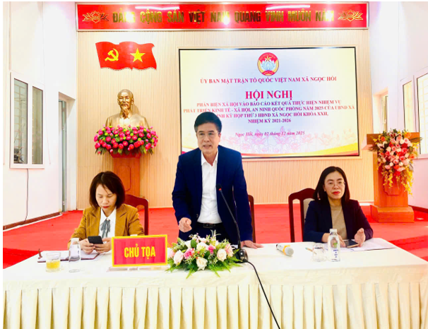 ỦY BAN MTTQ VIỆT NAM XÃ NGỌC HỒI TỔ CHỨC PHẢN BIỆN XÃ HỘI ĐỐI VỚI BÁO CÁO PHÁT TRIỂN KINH TẾ – XÃ HỘI, QUỐC PHÒNG, AN NINH NĂM 2025 VÀ PHƯƠNG HƯỚNG NĂM 2026 CỦA UBND XÃ: PHÁT HUY DÂN CHỦ, TĂNG CƯỜNG ĐỒNG THUẬN- Ảnh 1.
