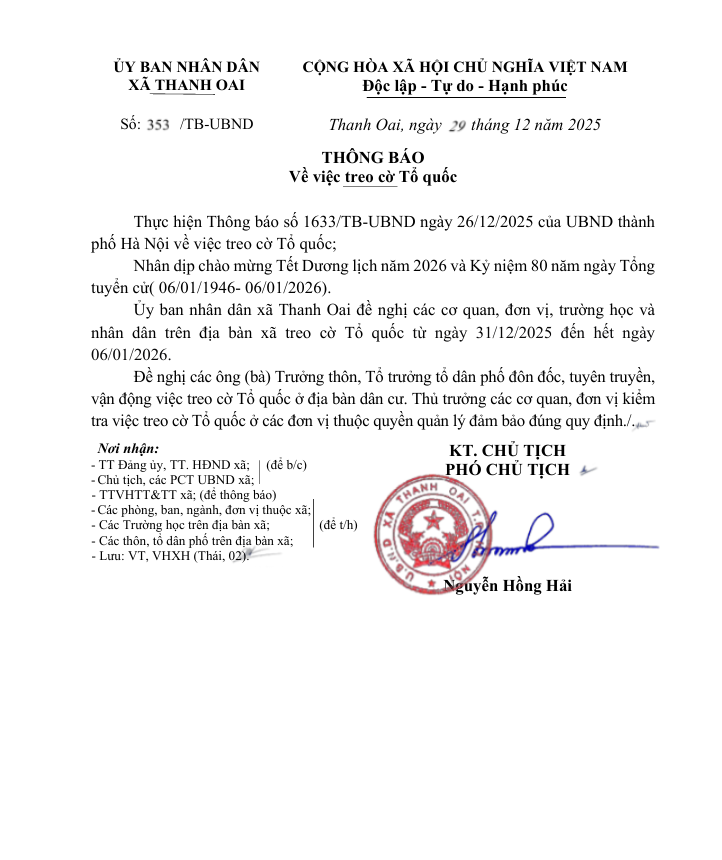 THÔNG BÁO Về việc treo cờ Tổ quốc- Ảnh 1.