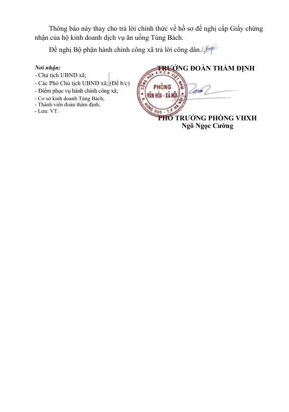 THÔNG BÁO
Về việc kết quả thẩm định hồ sơ cấp Giấy chứng nhận cơ sở đủ điều kiện an toàn thực phẩm- Ảnh 2.