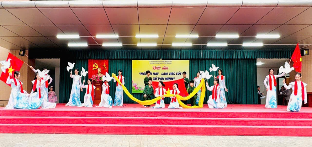 Trường THCS Tân Mai tổ chức sinh hoạt dưới cờ Với chủ đề “Nói lời hay – Làm việc tốt - Ứng xử văn minh”- Ảnh 4.