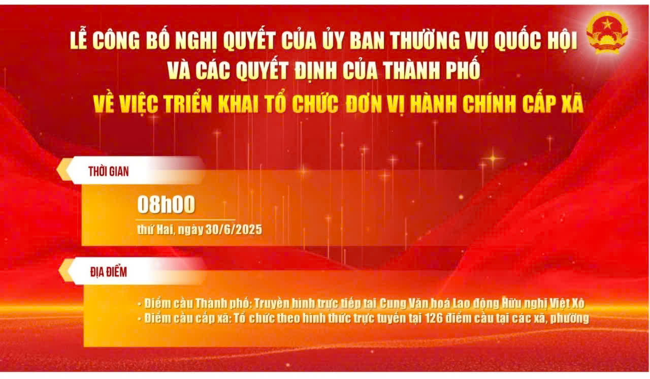 Lễ công bố Nghị quyết của Ủy ban Thường vụ Quốc hội và các Quyết định của Thành phố về việc triển khai tổ chức đơn vị hành chính cấp xã sẽ diễn ra vào ngày 30/6/2025- Ảnh 1.