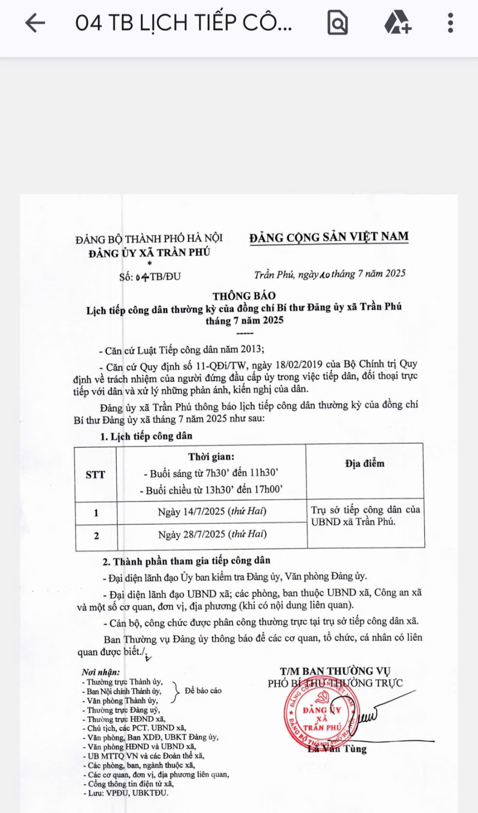 Thông báo: Lịch tiếp công dân- Ảnh 1.