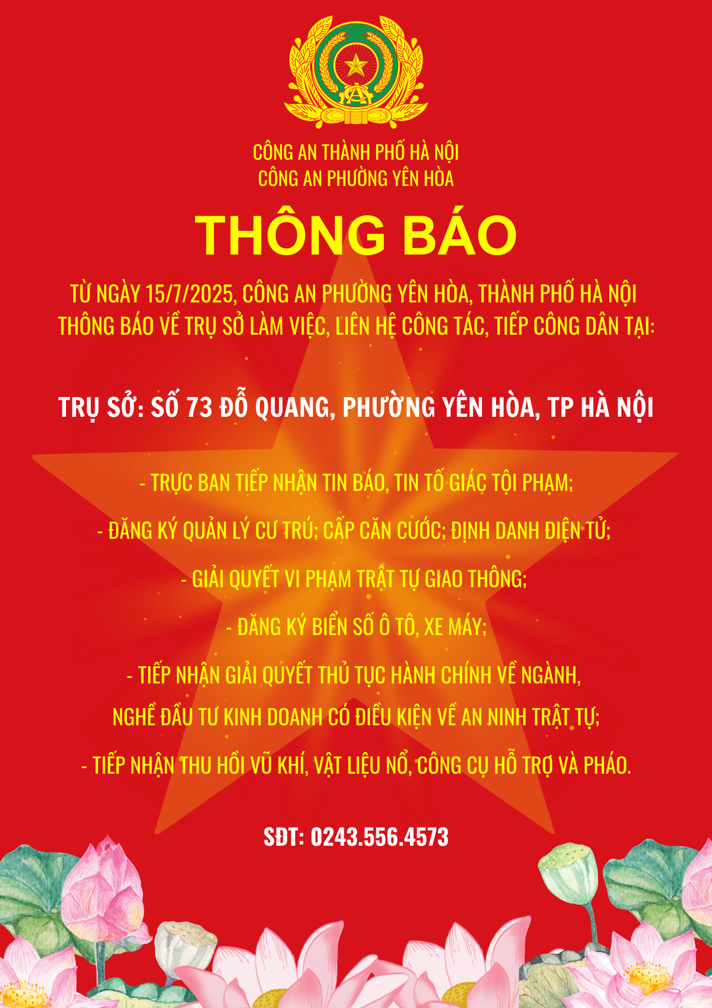 Thông báo của Công an phường Yên Hòa- Ảnh 1.