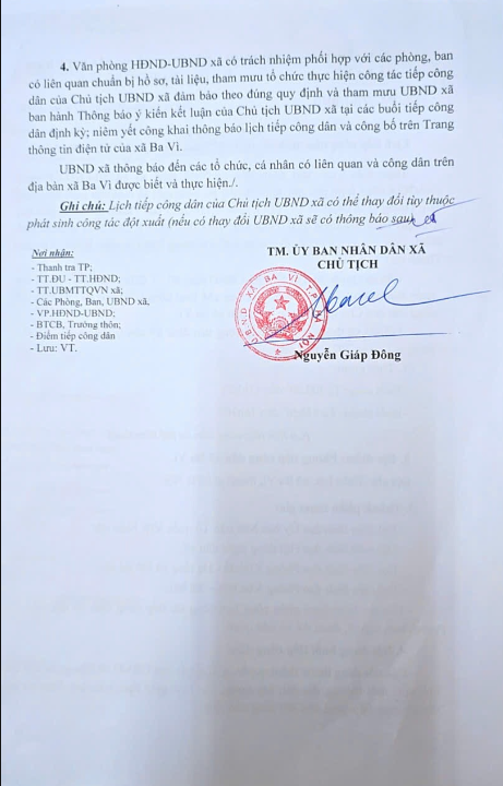 THÔNG BÁO LỊCH TIẾP CÔNG DÂN ĐỊNH KỲ NĂM 2025 CỦA CHỦ TỊCH UBND XÃ BA VÌ- Ảnh 2.
