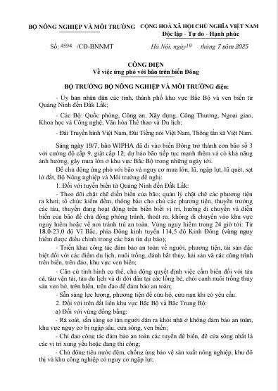[THÔNG BÁO KHẨN] 
ỨNG PHÓ VỚI BÃO TRÊN BIỂN ĐÔNG – BÃO SỐ 3 (WIPHA)- Ảnh 1.