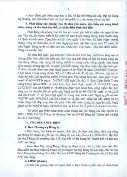 Kế hoạch Tuyên truyền đại hội Đảng các cấp, Đại hội Đảng bộ phường lần thứ I, nhiệm kỳ 2025-2030 tiến tới đại hội đại biểu Đảng bộ thành phố Hà Nội lần thứ XVIII và Đại hội đại biểu toàn quốc lần thứ XIV của Đảng- Ảnh 9.
