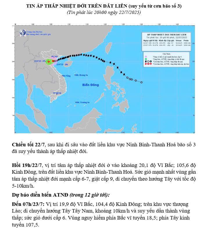 BÃO SỐ 3 ĐÃ SUY YẾU THÀNH ÁP THẤP NHIỆT ĐỚI- Ảnh 1.