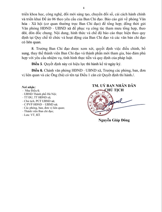 Quyết định thành lập BCĐ về phát triển khoa học, công nghệ, đổi mới sáng tạo, chuyển đổi số, cải cách hành chính và Đề án 06 xã Ba Vì.- Ảnh 4.