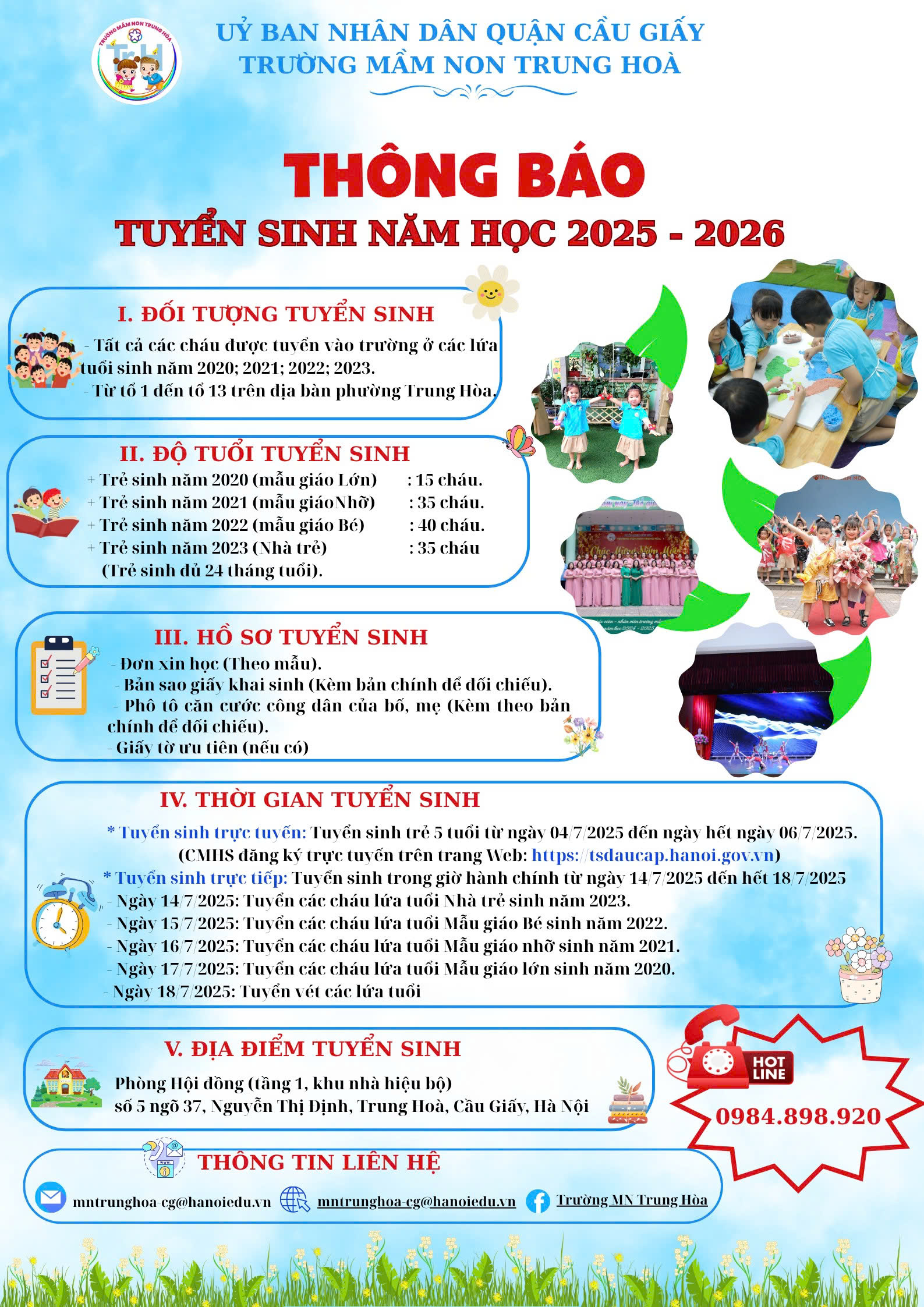 Thông báo tuyển sinh của các trường Mầm non trên địa bàn phường Yên Hòa- Ảnh 1.