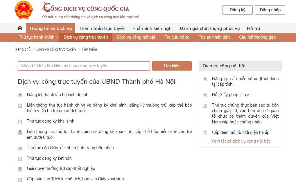 Hà Nội triển khai Danh mục 26 Dịch vụ công trực tuyến phổ biến thuộc thẩm quyền giải quyết của UBND cấp xã trên Cổng Dịch vụ công Quốc gia