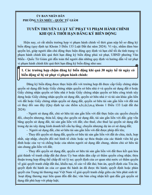 TUYÊN TRUYỀN LUẬT XỬ PHẠT VI PHẠM HÀNH CHÍNH 
KHI QUÁ THỜI HẠN ĐĂNG KÝ BIẾN ĐỘNG- Ảnh 1.