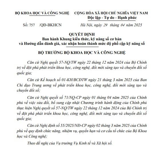 KHUNG KIẾN THỨC, KỸ NĂNG SỐ CƠ BẢN- Ảnh 1.