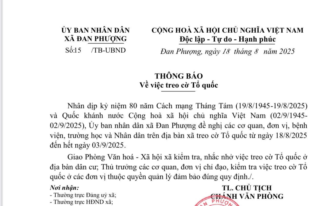 Thông báo về việc treo cờ Tổ quốc
