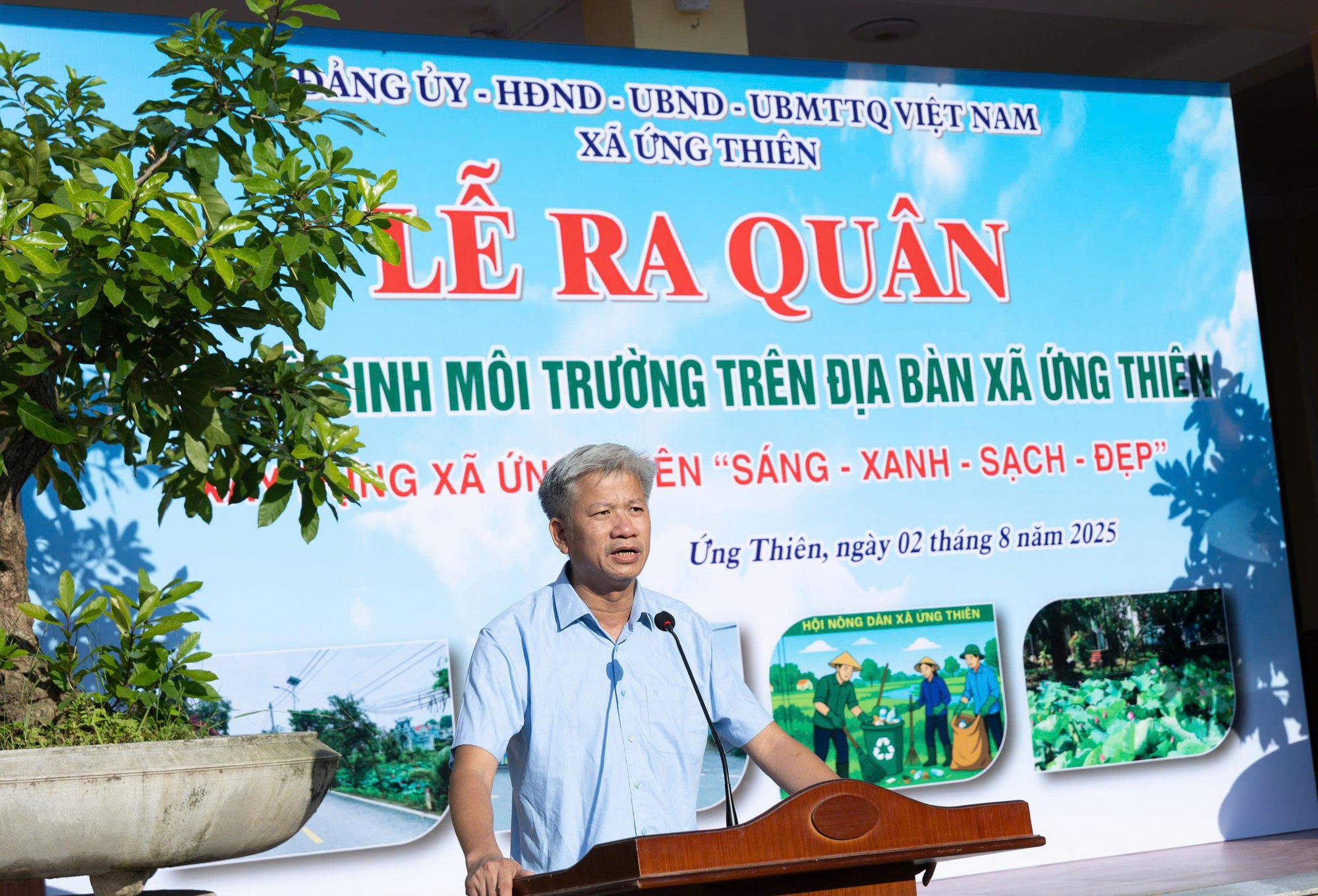 Đảng ủy – Hội đồng nhân dân - Ủy ban nhân dân - Ủy ban Mặt trận tổ quốc xã Ứng Thiên tổ chức lễ ra quân tổng vệ sinh môi trường trên địa bàn 29 thôn thuộc xã- Ảnh 2.